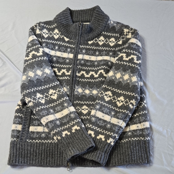 L.L. Bean Tops - L.L. Bean Sz Medium Womens Charcoal and Cream Zip Up Sweater